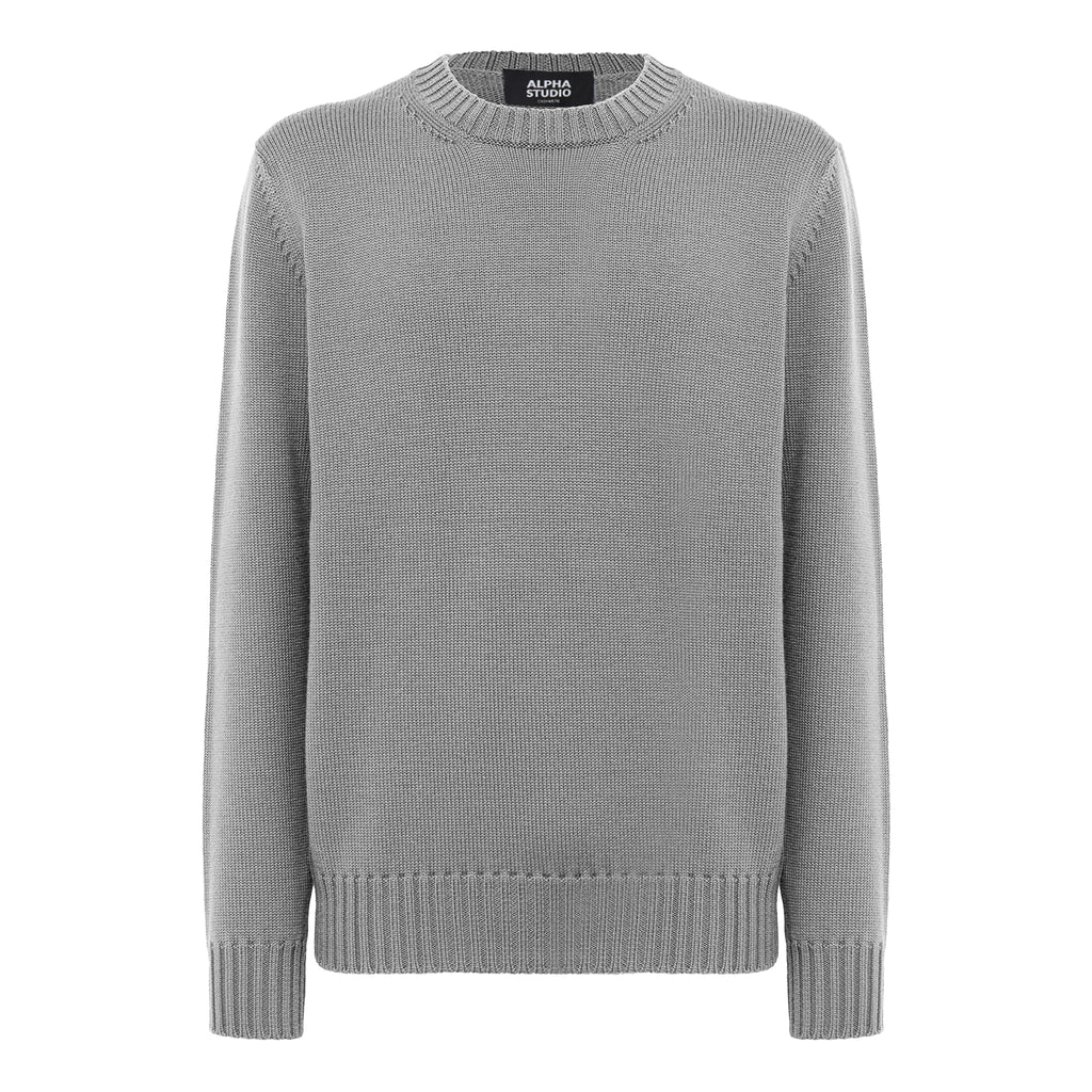 Alpha Studio Men Crewneck Longsleeve Cashmere Sweaters Grey