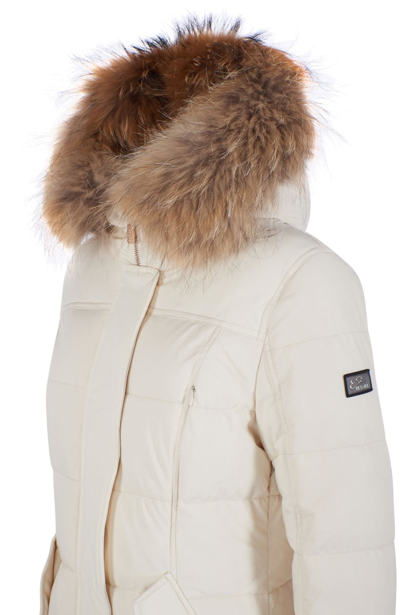 Yes Zee Women Down Jacket Long Cream White