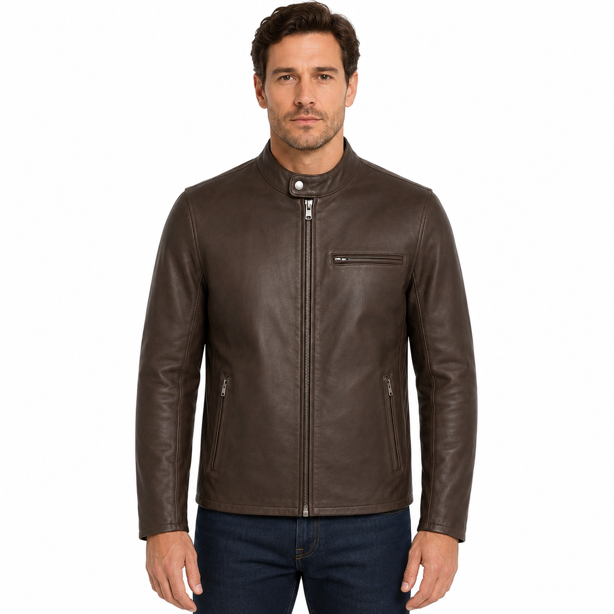 Schott NYC Men Jacket Leather Capra Brown