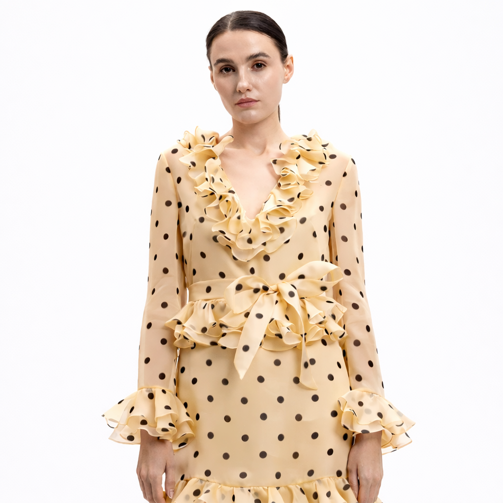 Valentino Garavani Women Dress Silk Polka Dot Beige