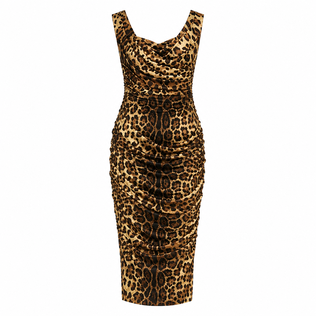 Dolce & Gabbana Women Dress Leopardato Arricciatura Multicolor