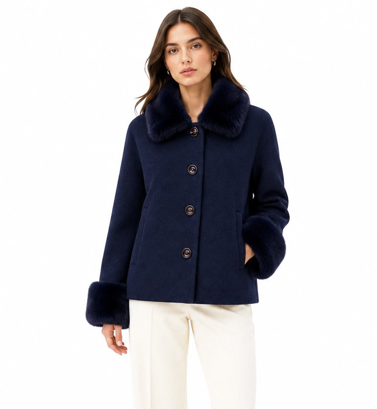 Loro Piana Fabric Women Coat Short Pelliccia Blue