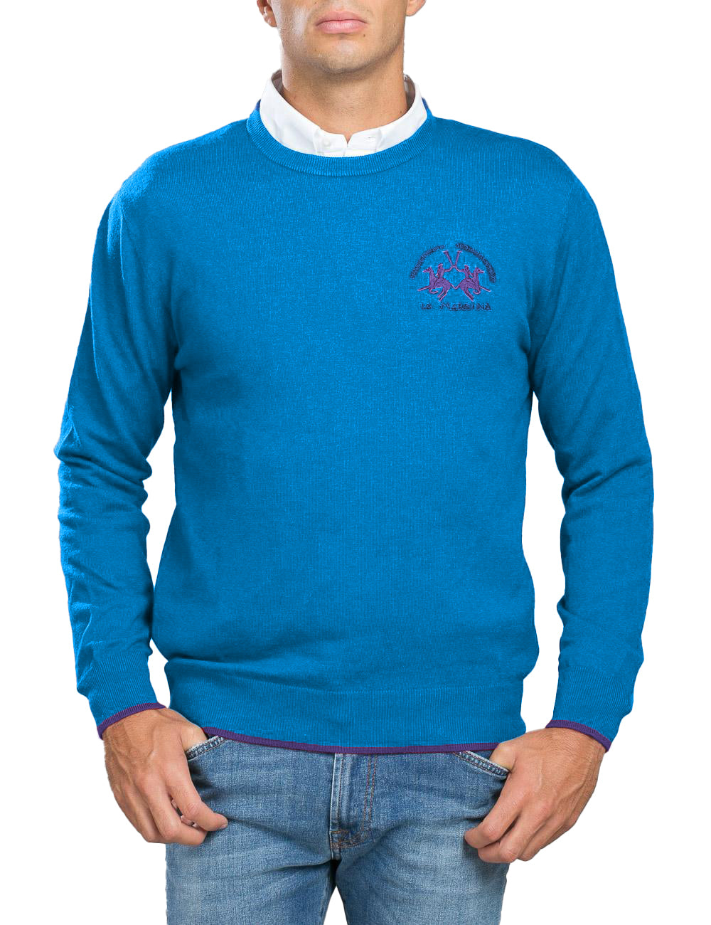 La Martina Men Sweater Crewneck Lambscot Light Blue
