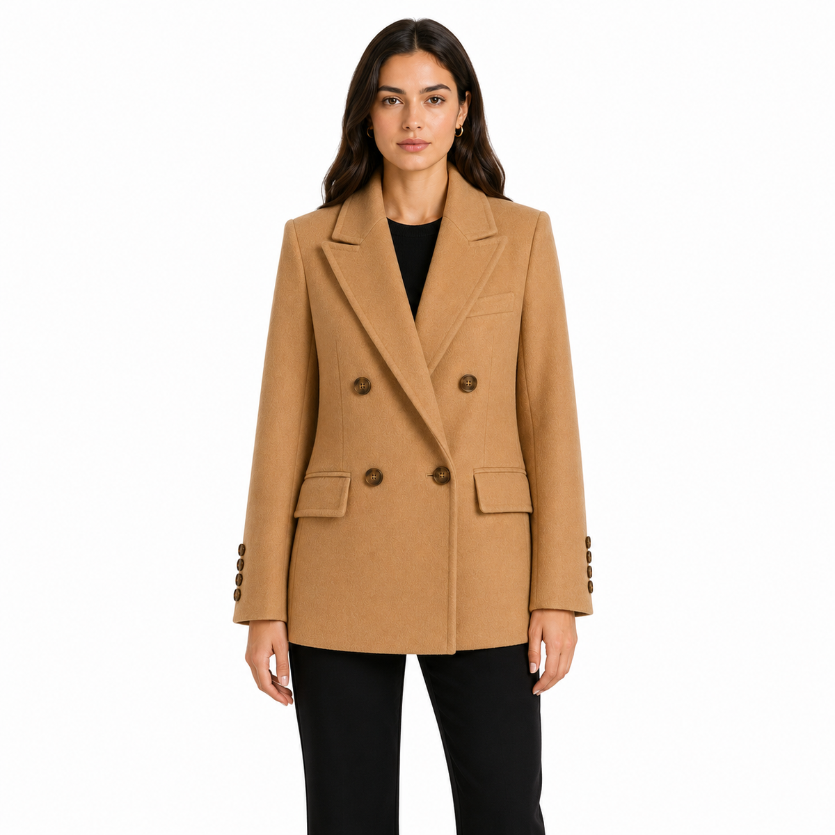 Loro Piana Fabric Women Coat Short Double-Breasted Cammello Camel