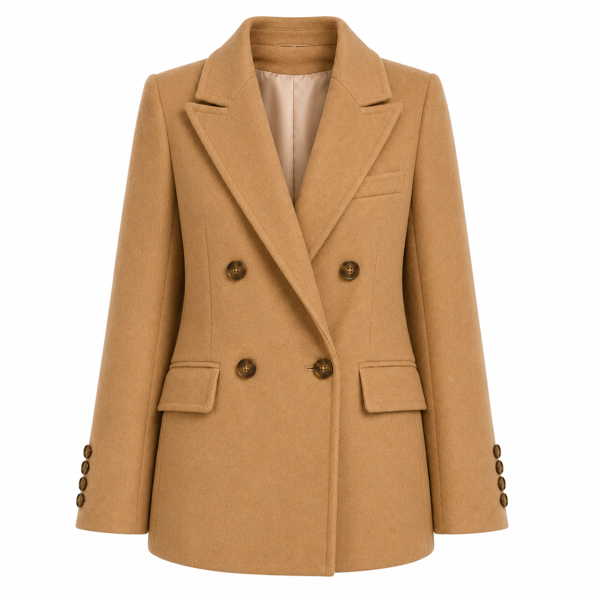 Loro Piana Fabric Women Coat Short Double-Breasted Cammello Camel