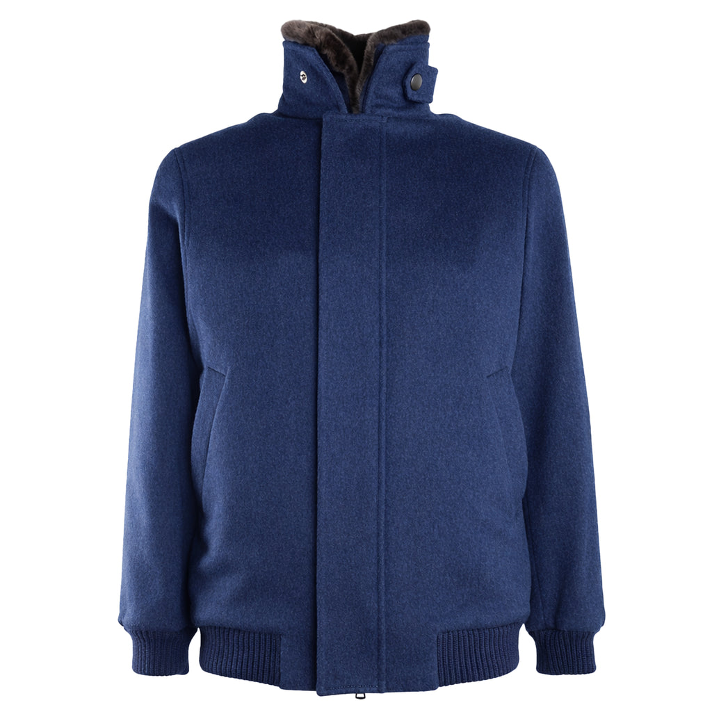 Loro Piana Fabric Men Bomber Wool Pelliccia Blue