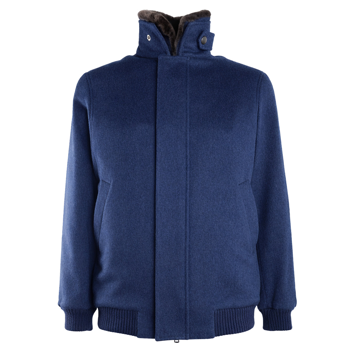 Loro Piana Fabric Men Bomber Wool Pelliccia Blue