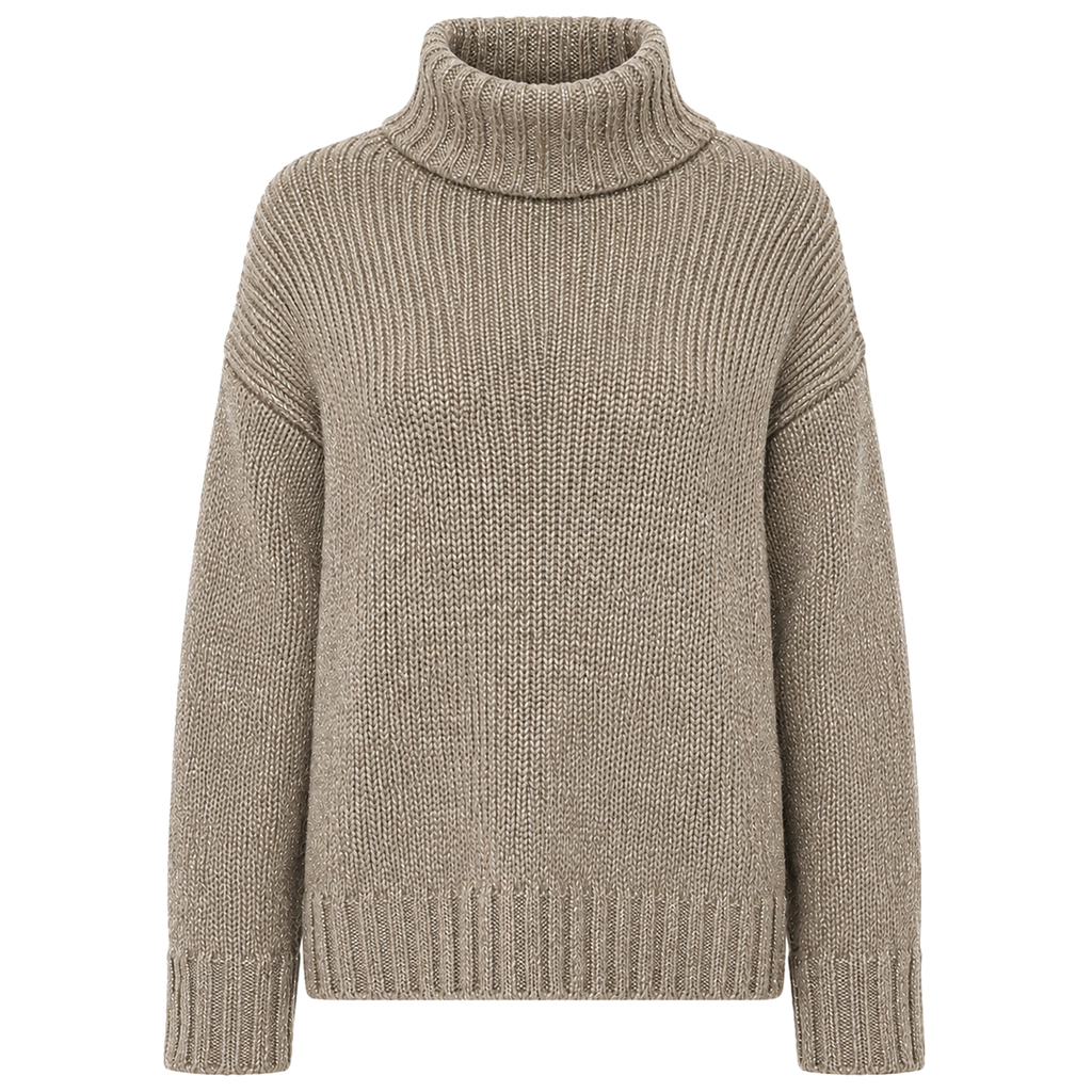 Alpha Studio Women Neck Piedi Soft Shiny Poncho Beige