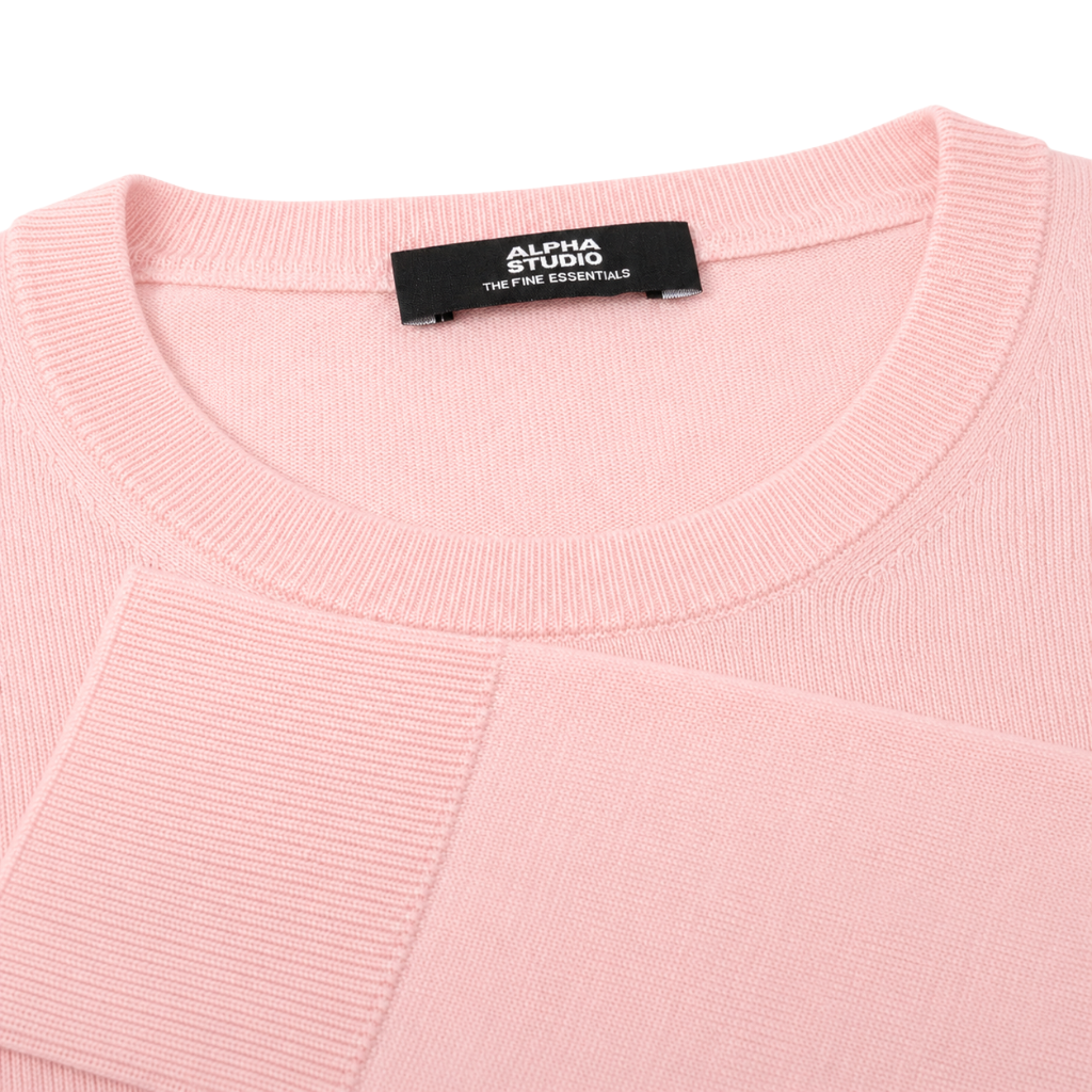 Alpha Studio Men Knit Crew Neck Silk Cashmere Pink
