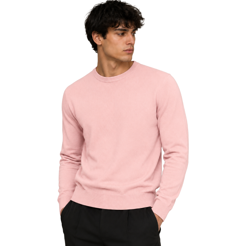 Alpha Studio Men Knit Crew Neck Silk Cashmere Pink
