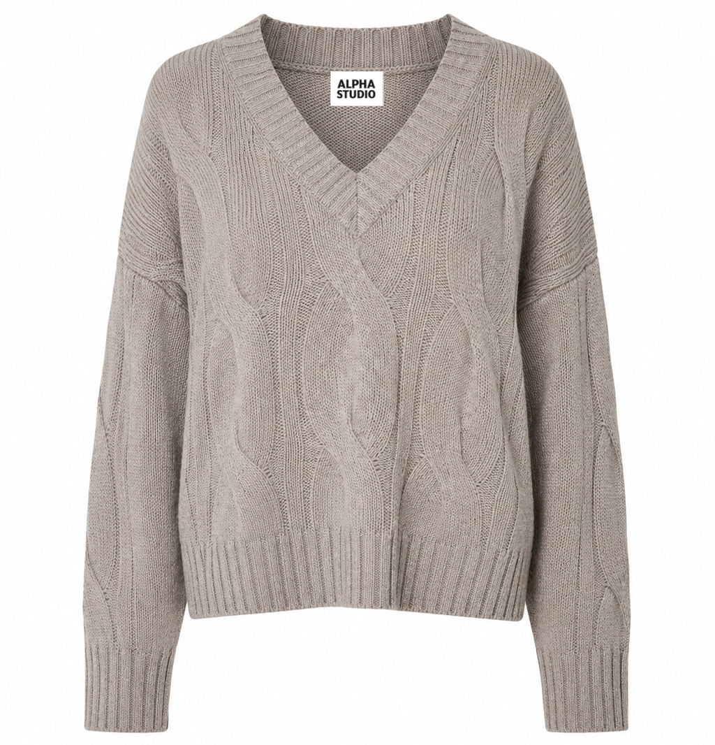 Alpha Studio Women Boxy Weaving Sweaters Beige