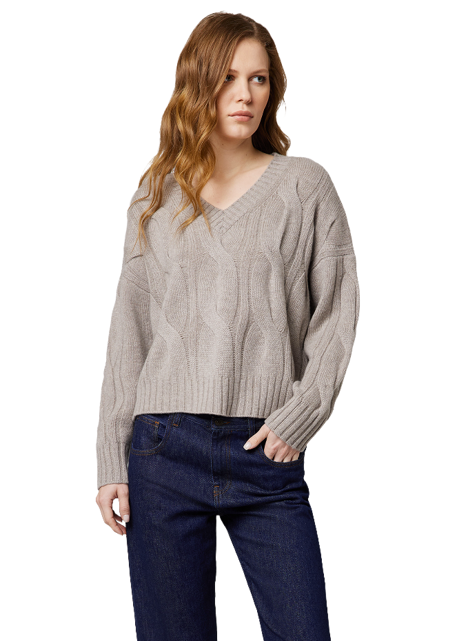 Alpha Studio Women Boxy Weaving Sweaters Beige