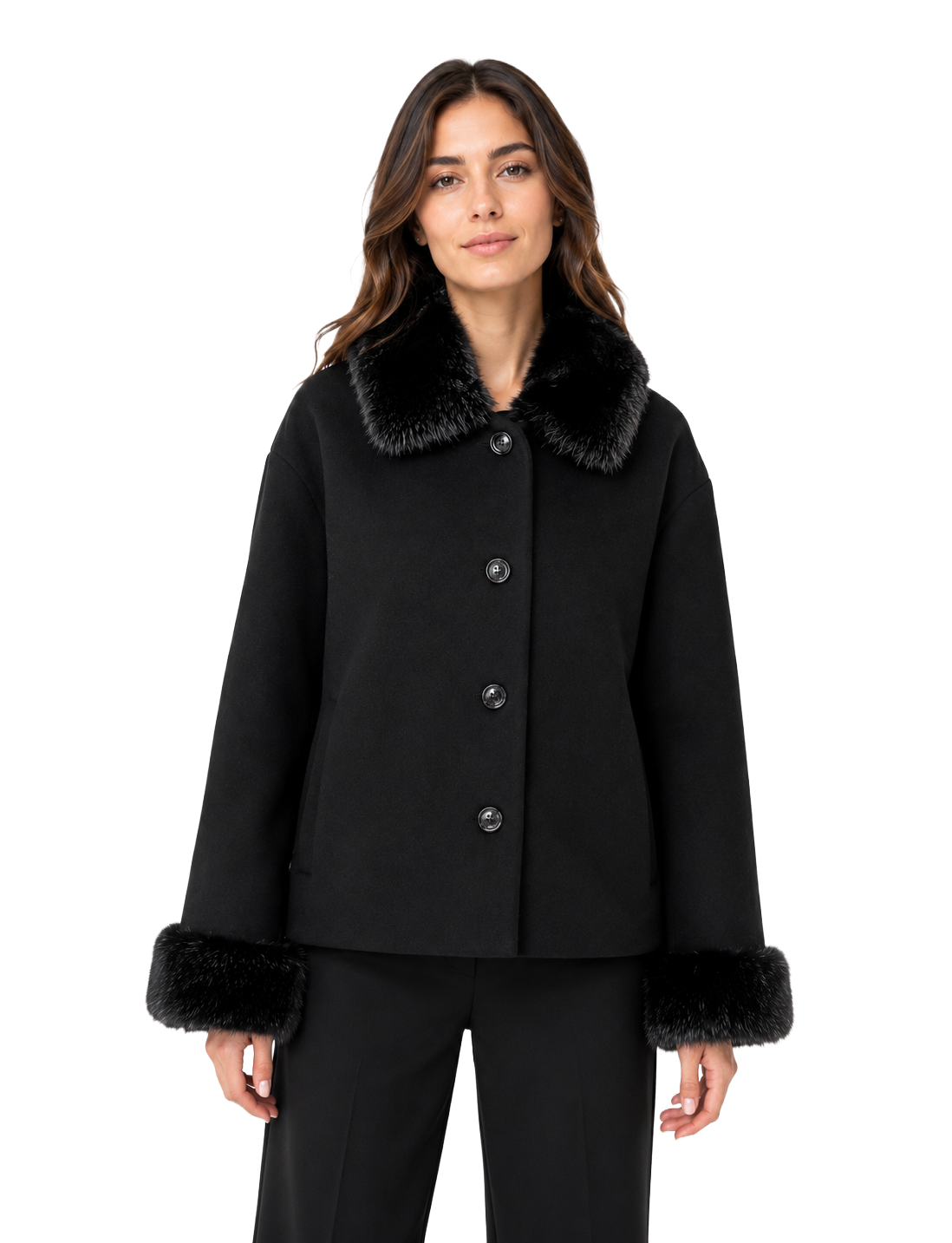 Loro Piana Fabric Women Coat Short Pelliccia Black