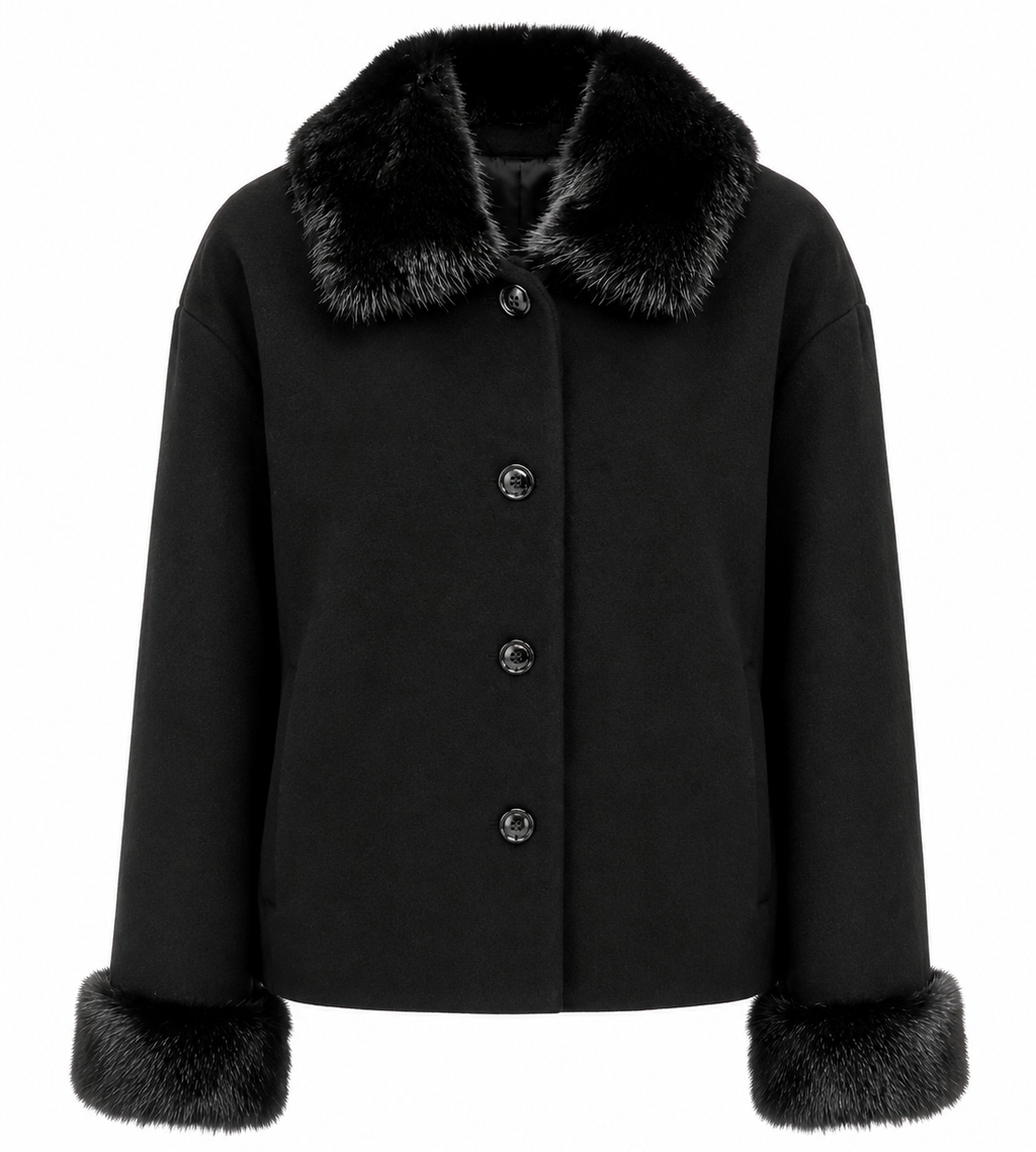 Loro Piana Fabric Women Coat Short Pelliccia Black