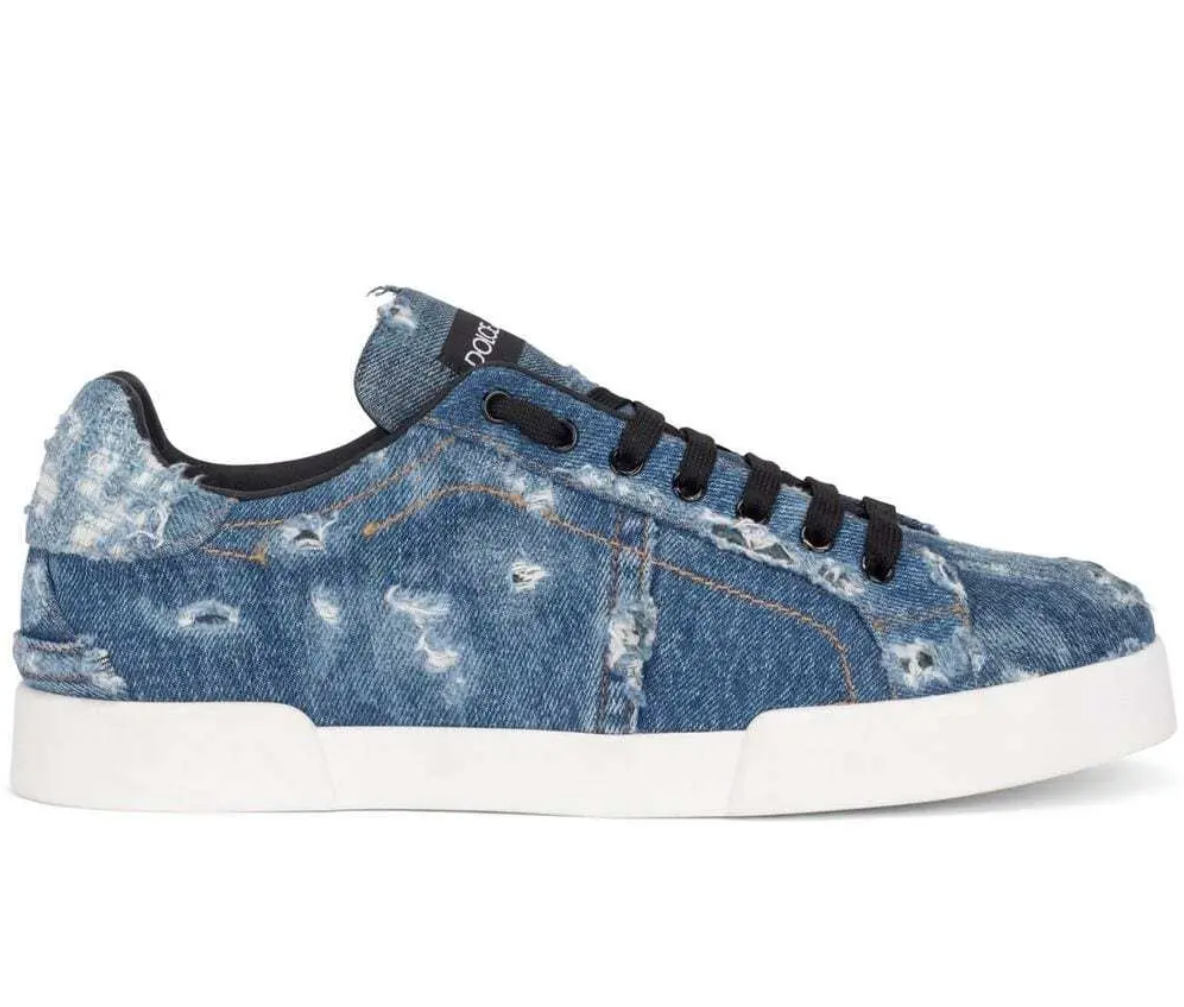 Dolce & Gabbana Men Sneakers Patch Denim Blue
