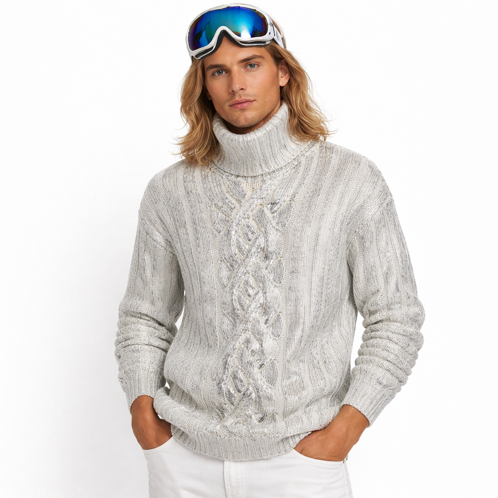 Balmain Men Metallic Cabled Turtleneck Grey
