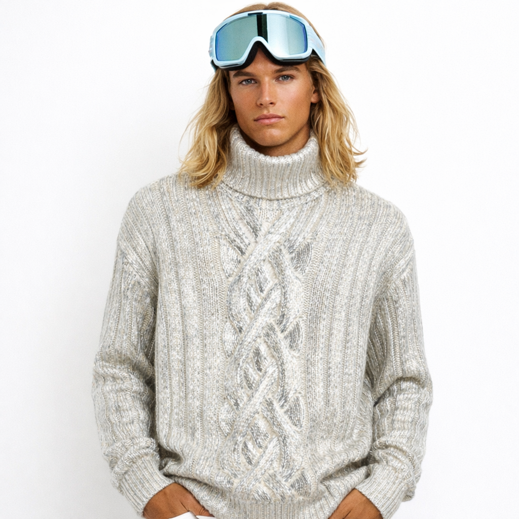 Balmain Men Metallic Cabled Turtleneck Grey