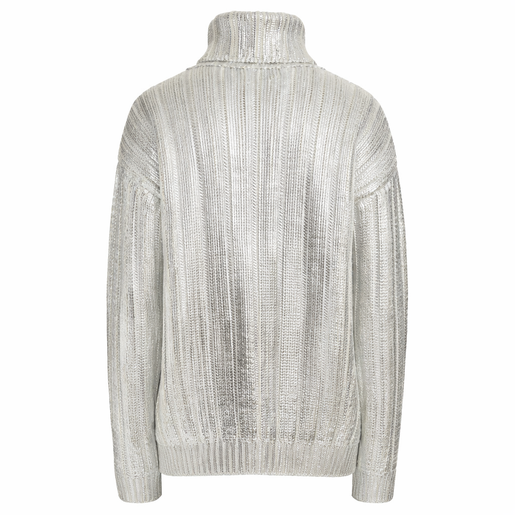 Balmain Men Metallic Cabled Turtleneck Grey