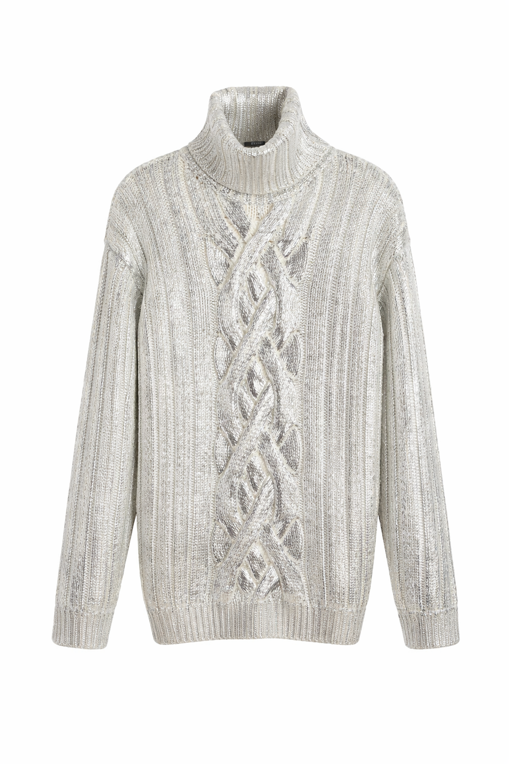 Balmain Men Metallic Cabled Turtleneck Grey