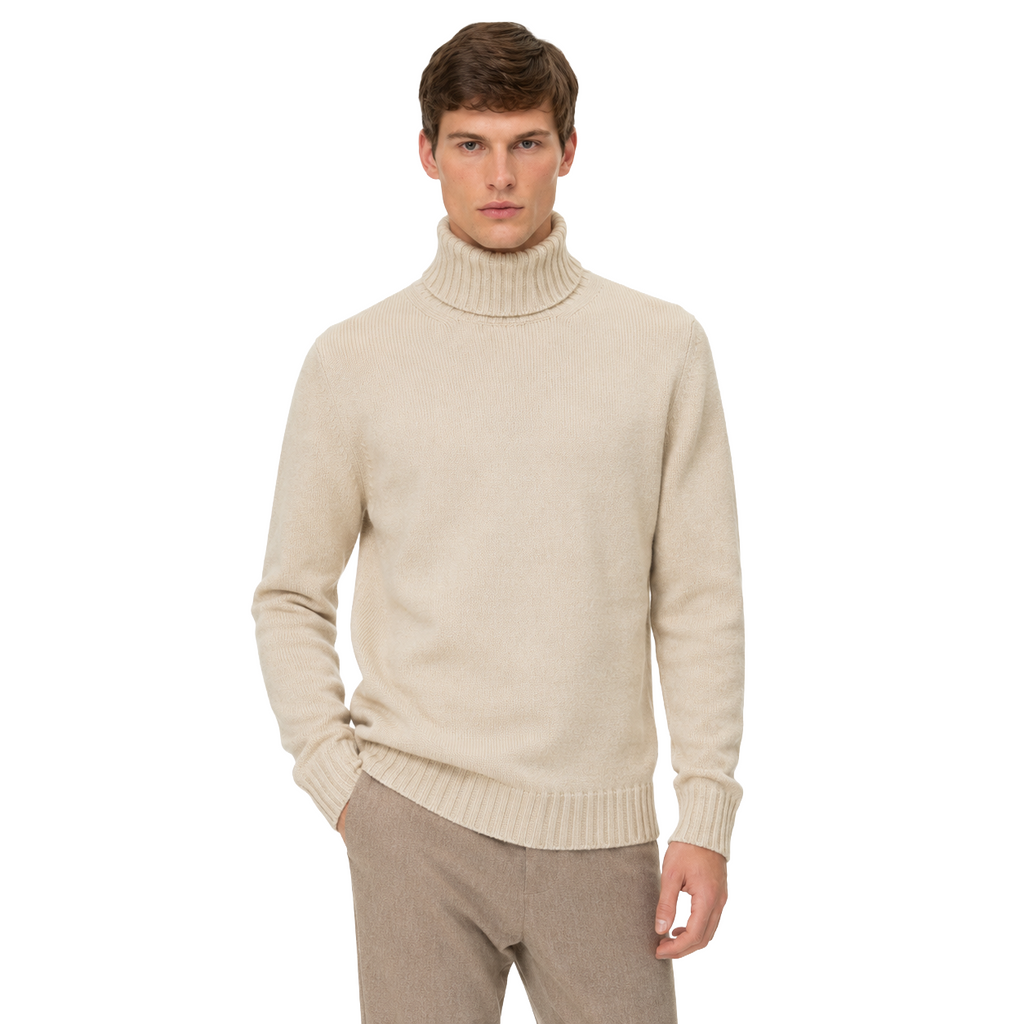 Alpha Studio Men Turtleneck Ribbed Beige