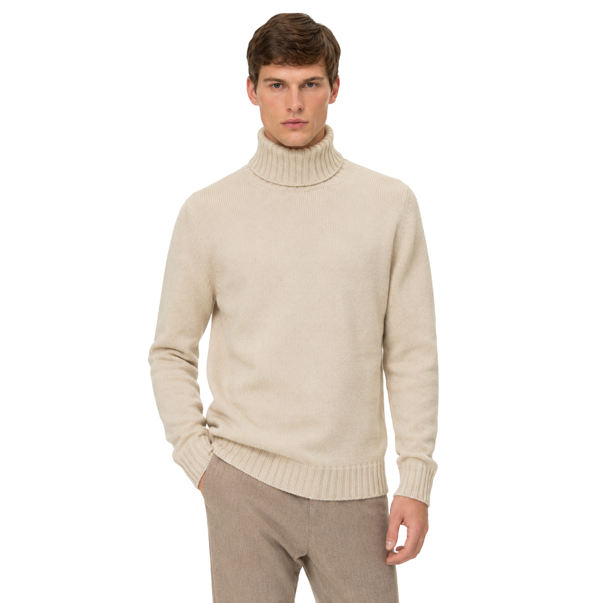 Alpha Studio Men Turtleneck Ribbed Beige