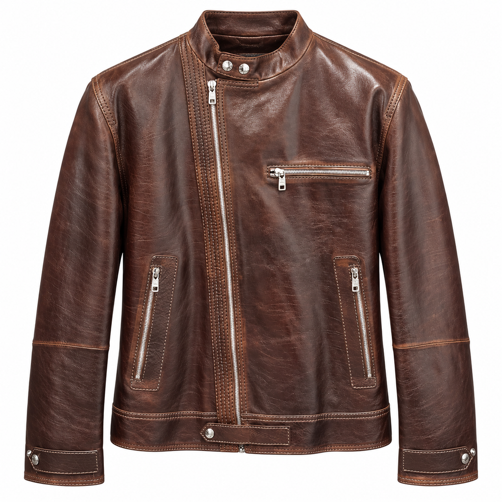 Dolce & Gabbana Men Jacket Asimmetrica Leather Brown