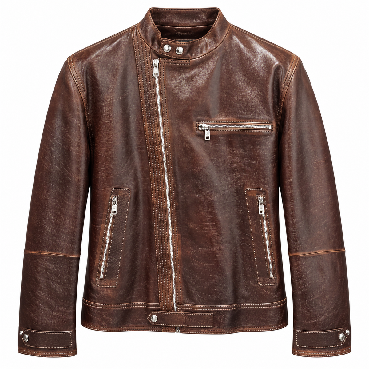 Dolce & Gabbana Men Jacket Asimmetrica Leather Brown