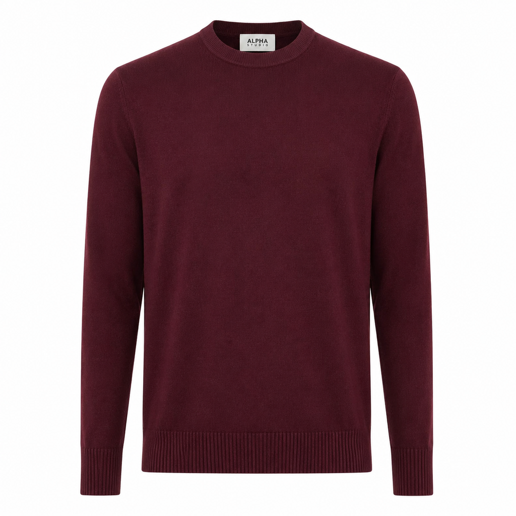 Alpha Studio Men Knit Crew Neck Wool Merino Red