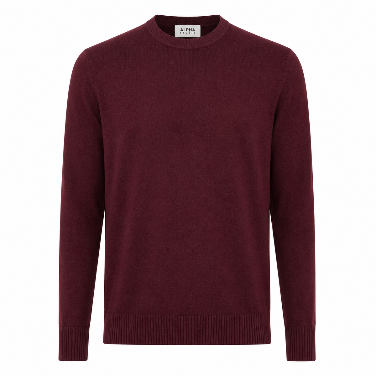 Alpha Studio Men Knit Crew Neck Wool Merino Red