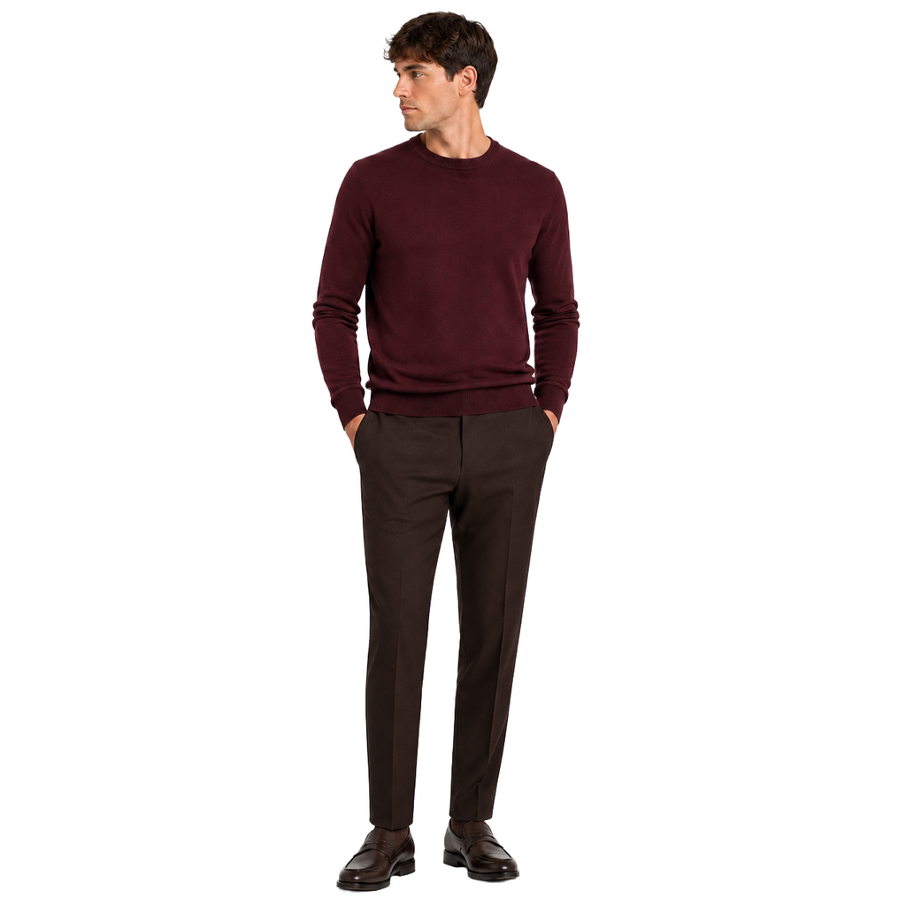 Alpha Studio Men Knit Crew Neck Wool Merino Red