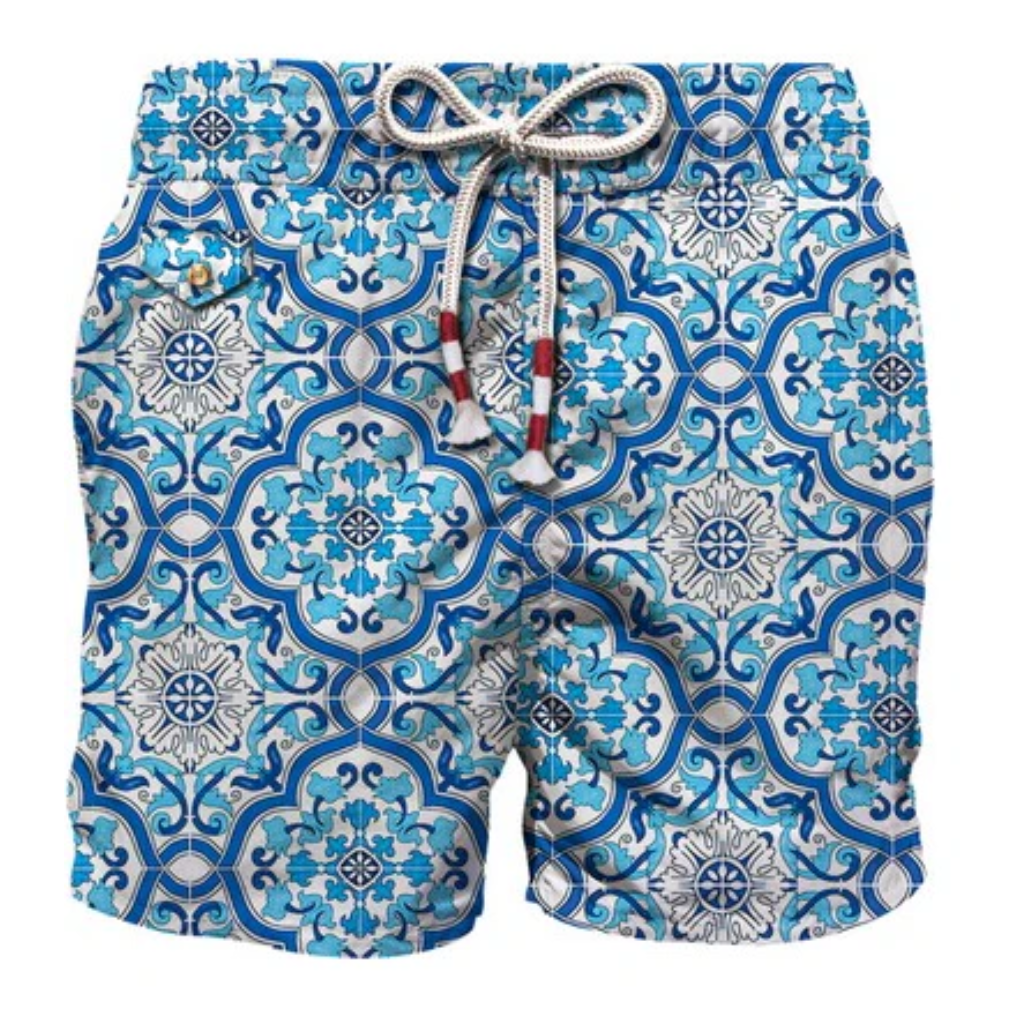 MC2 Saint Barth Men Swimsuit Sicily Tile Blue