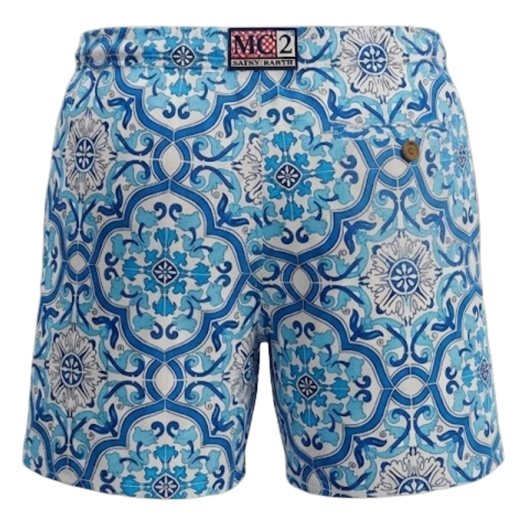 MC2 Saint Barth Men Swimsuit Sicily Tile Blue