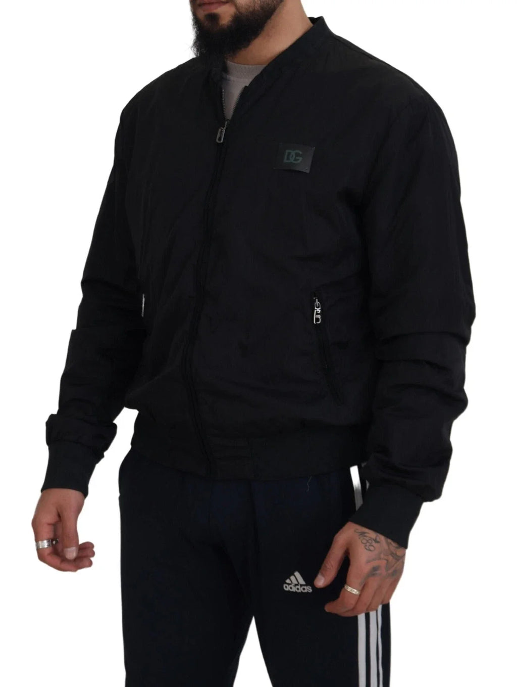 DOLCE & GABBANA Black Nylon Logo Bomber Jacket