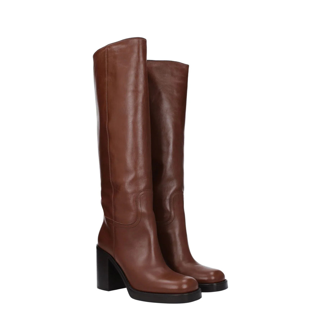 Prada Leather Knee-High Boots – Brown