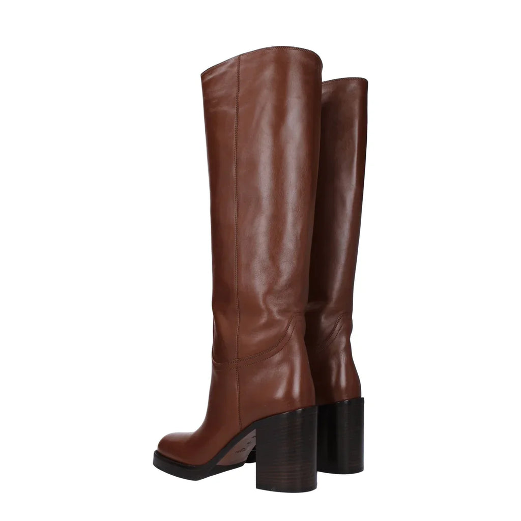 Prada Leather Knee-High Boots – Brown