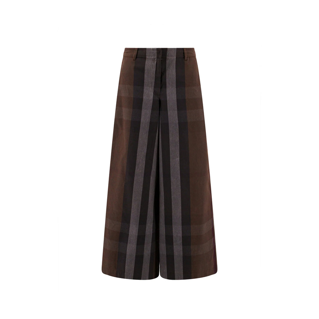 Burberry Checked Wide Leg Canvas Pants