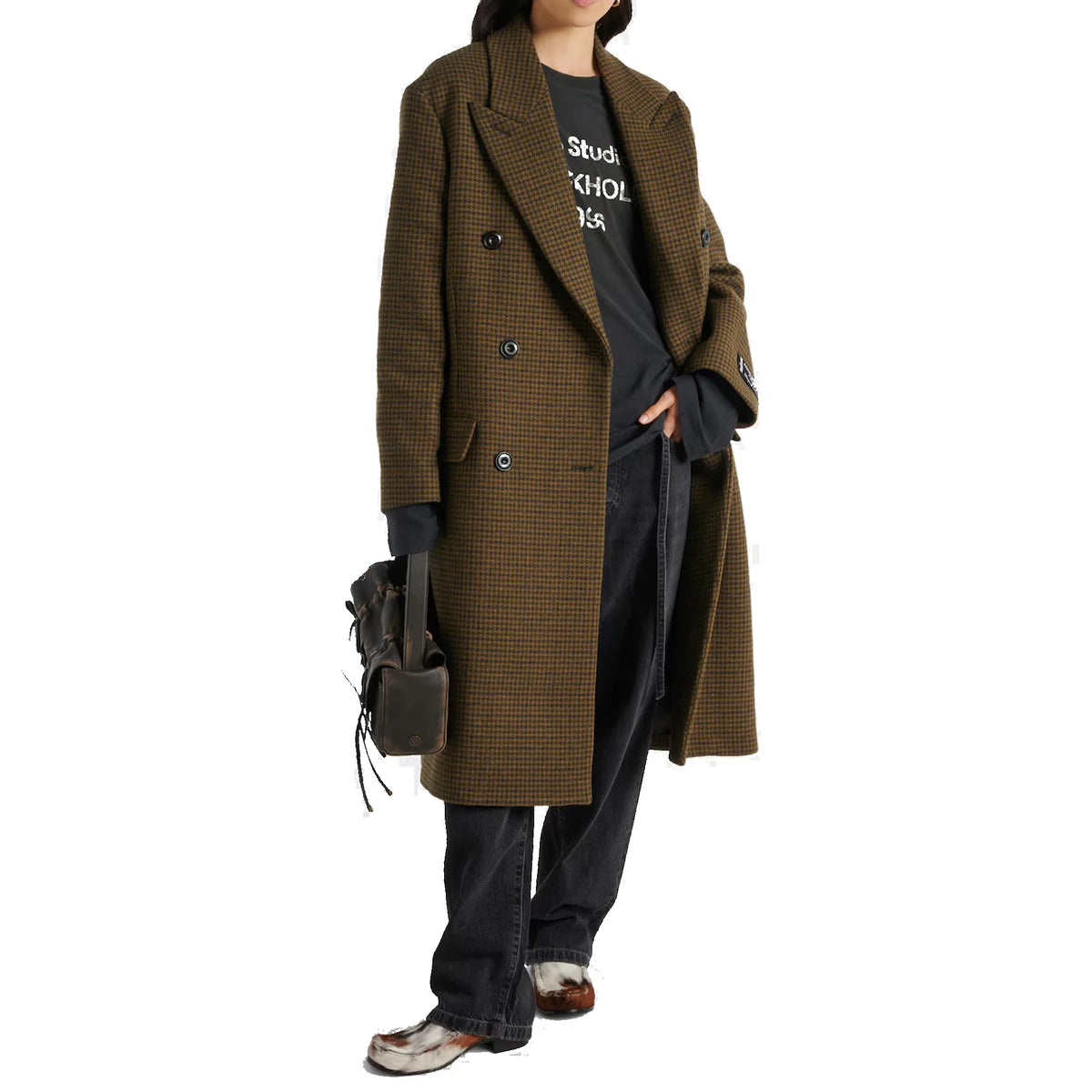 Acne Studios Checked Double-Breasted Wool Blend Coat